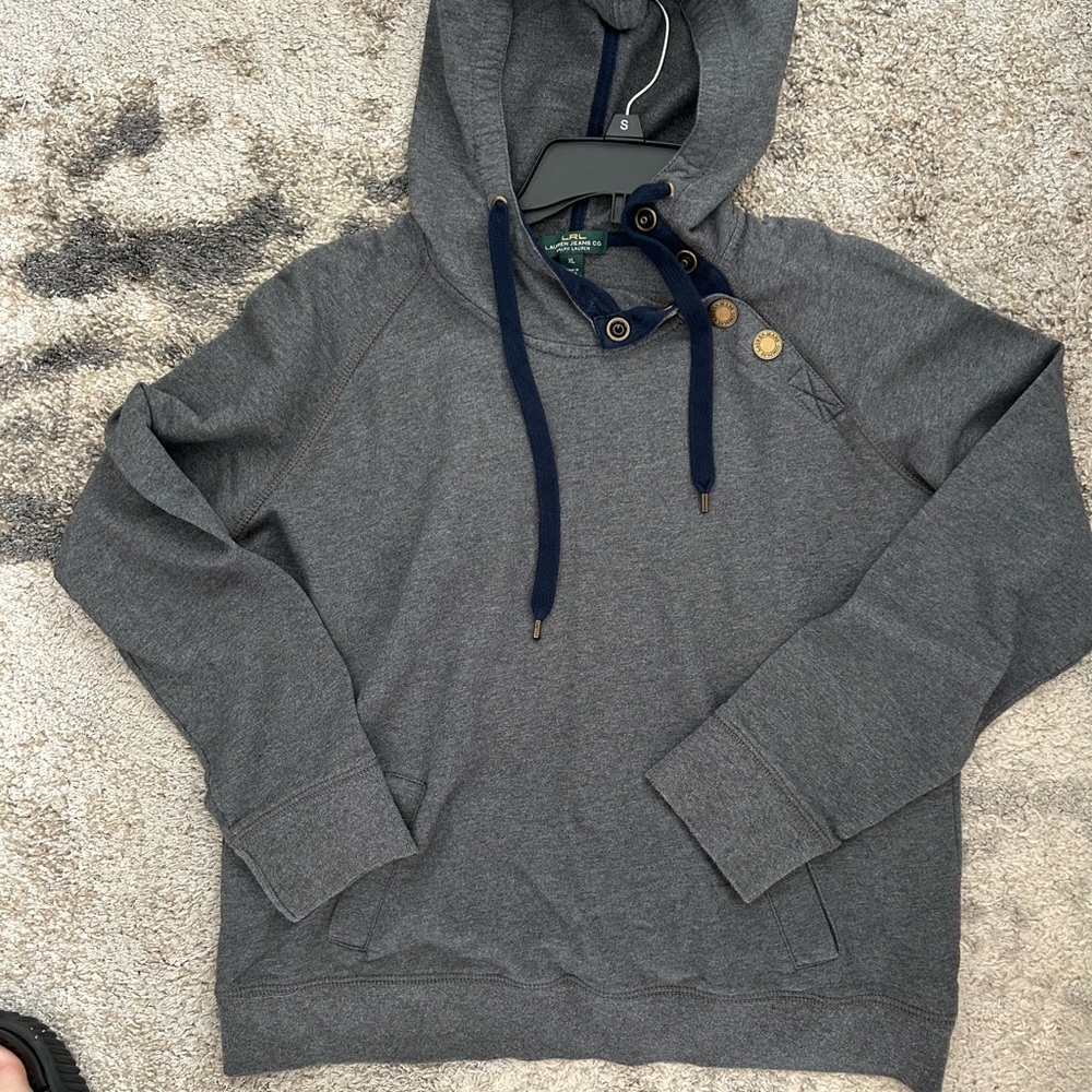 Gray Ralph Lauren Women’s Hoodie with Button Detail